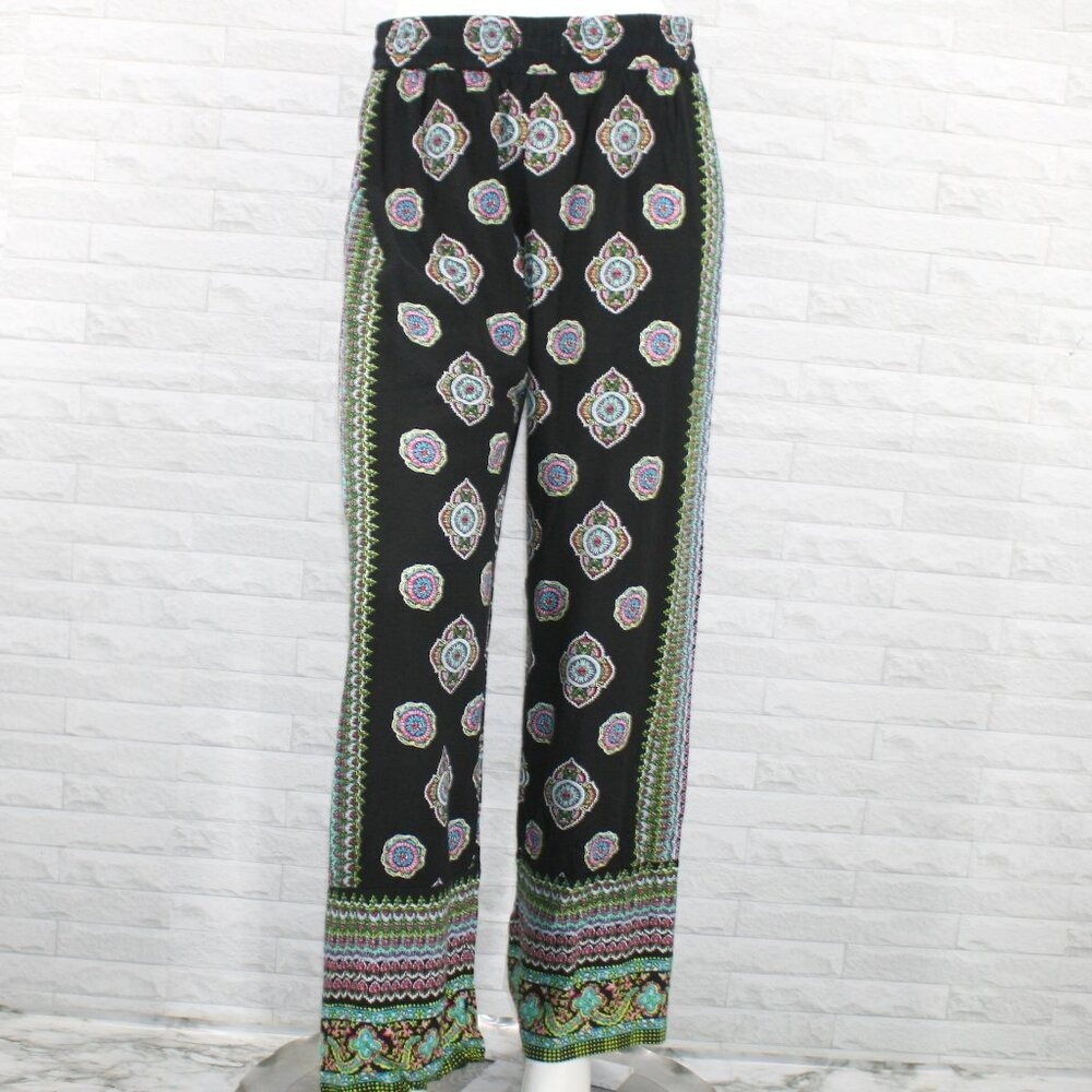 Cynthia Rowley Womens Black Bohemian Medallion Print Wide Leg Palazzo Pants L